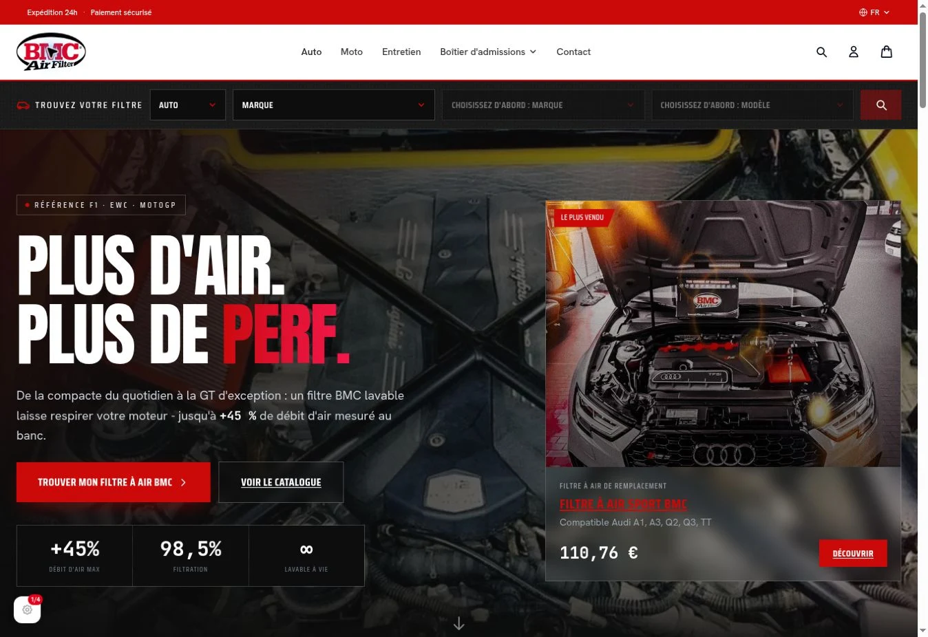 Capture de la page d’accueil de FiltreAirBMC