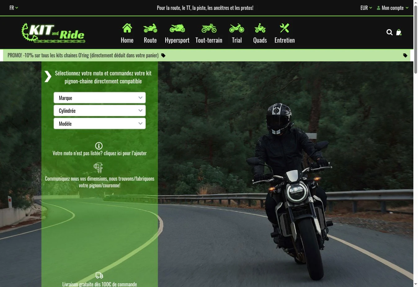 Capture de la page d’accueil de Kit & Ride